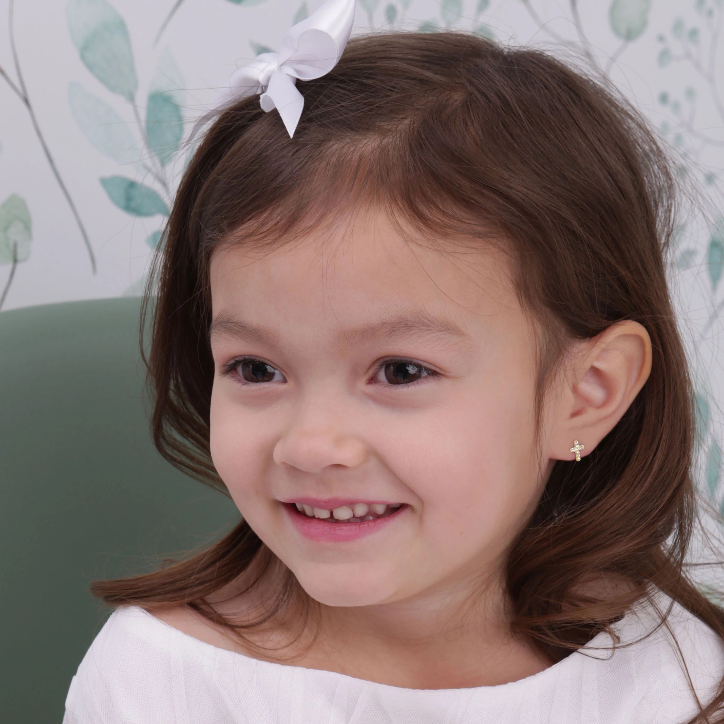 Girl's Gold Over Sterling Cubic Zirconia Cross Earrings