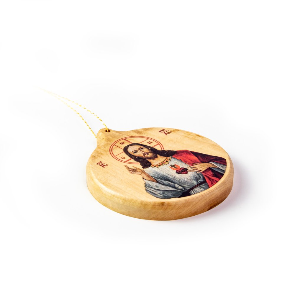 Thick Cut Olive Wood Sacred Heart Ornament