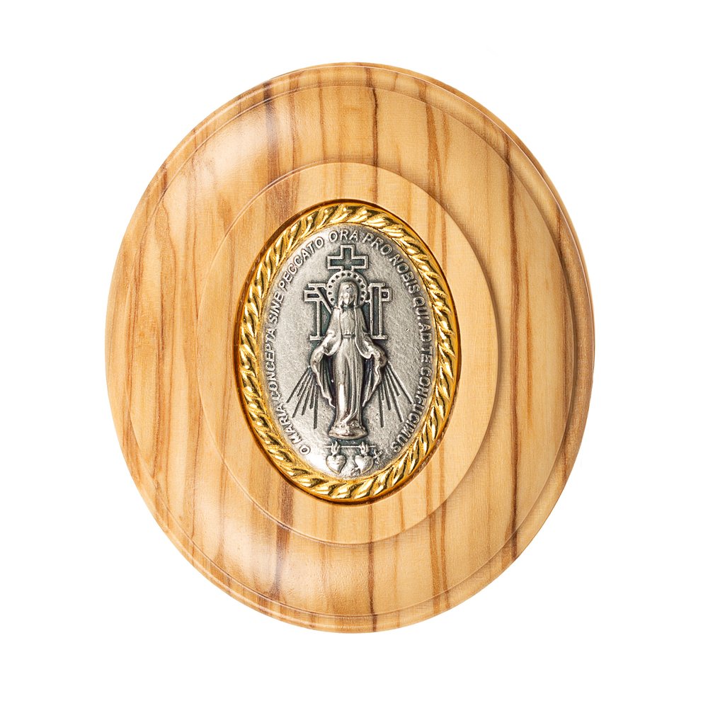 Olive Wood Miraculous Medal Hand Carved Rosary Box
