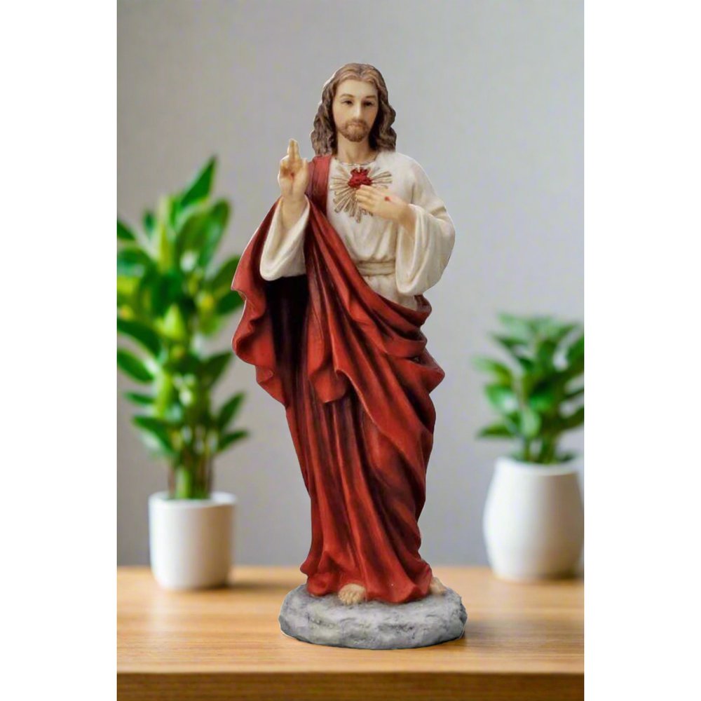 Hand Painted Sacred Heart of Jesus Statue - 8"