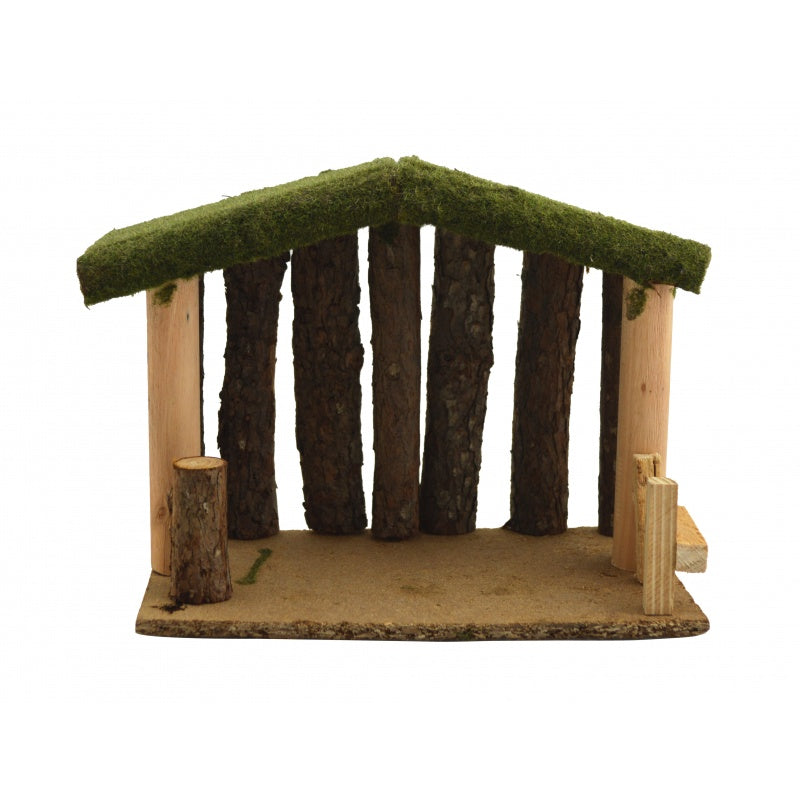Wooden Nativity Stable with Slats & Moss Roof - 8