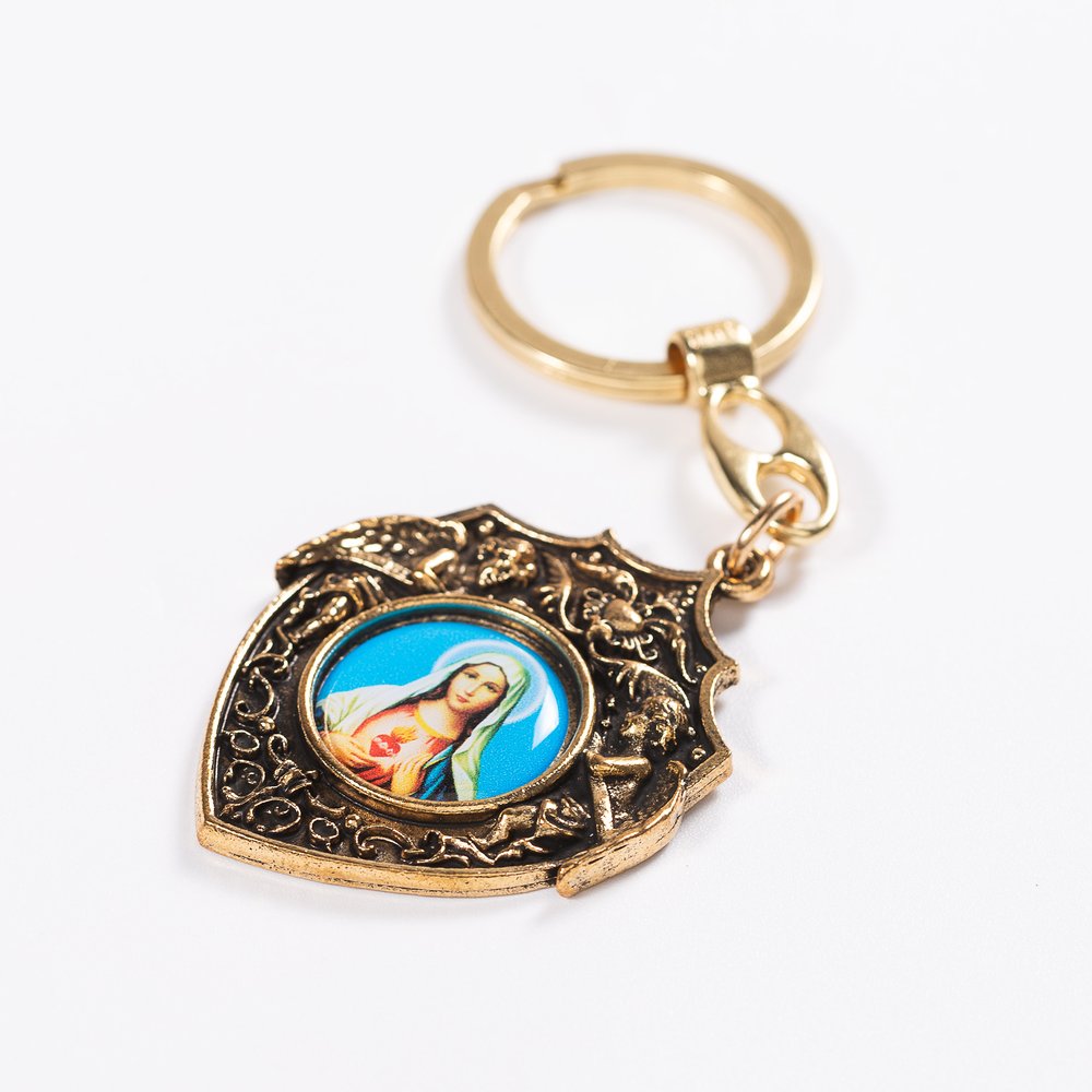 Gold Immaculate Heart with Angels Key Ring