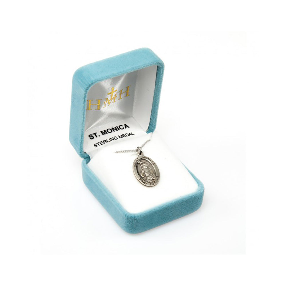 Oval St. Monica Sterling Silver Medal Necklace - 24"