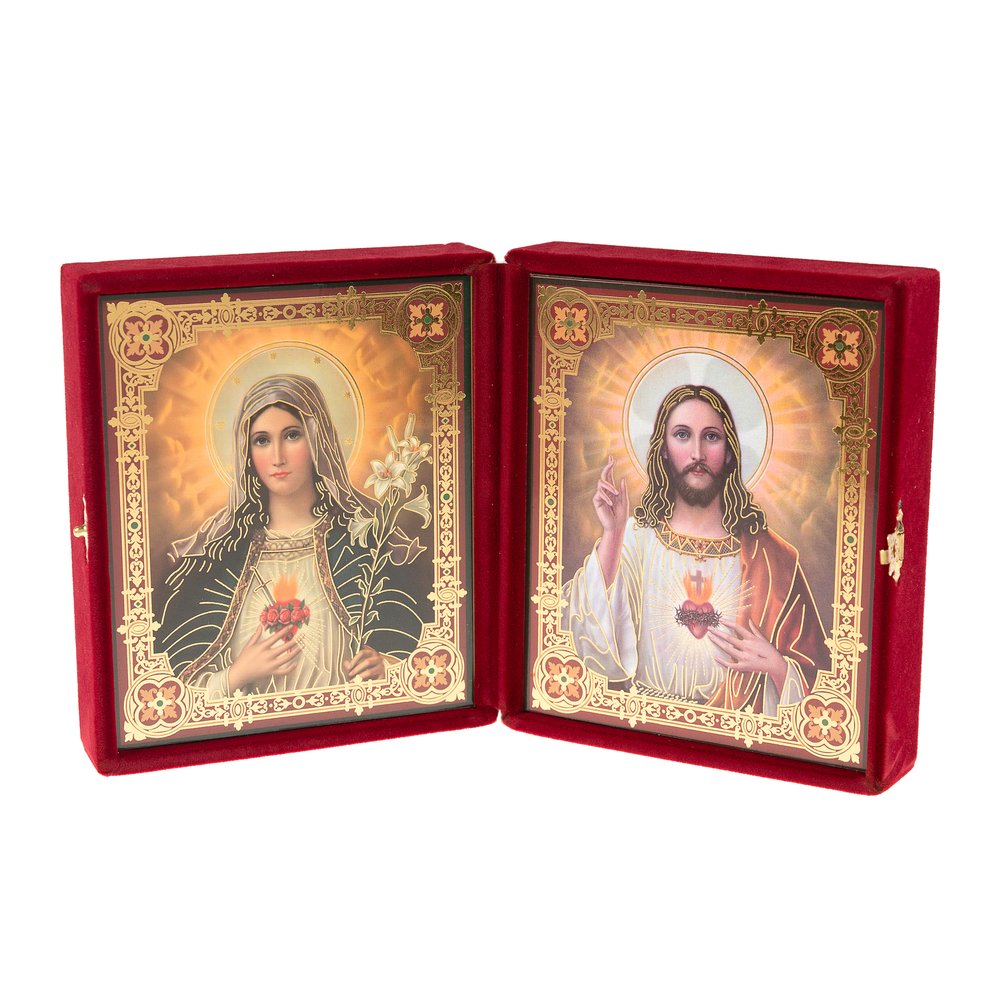 Sacred & immaculate Hearts Gold Foil Diptych