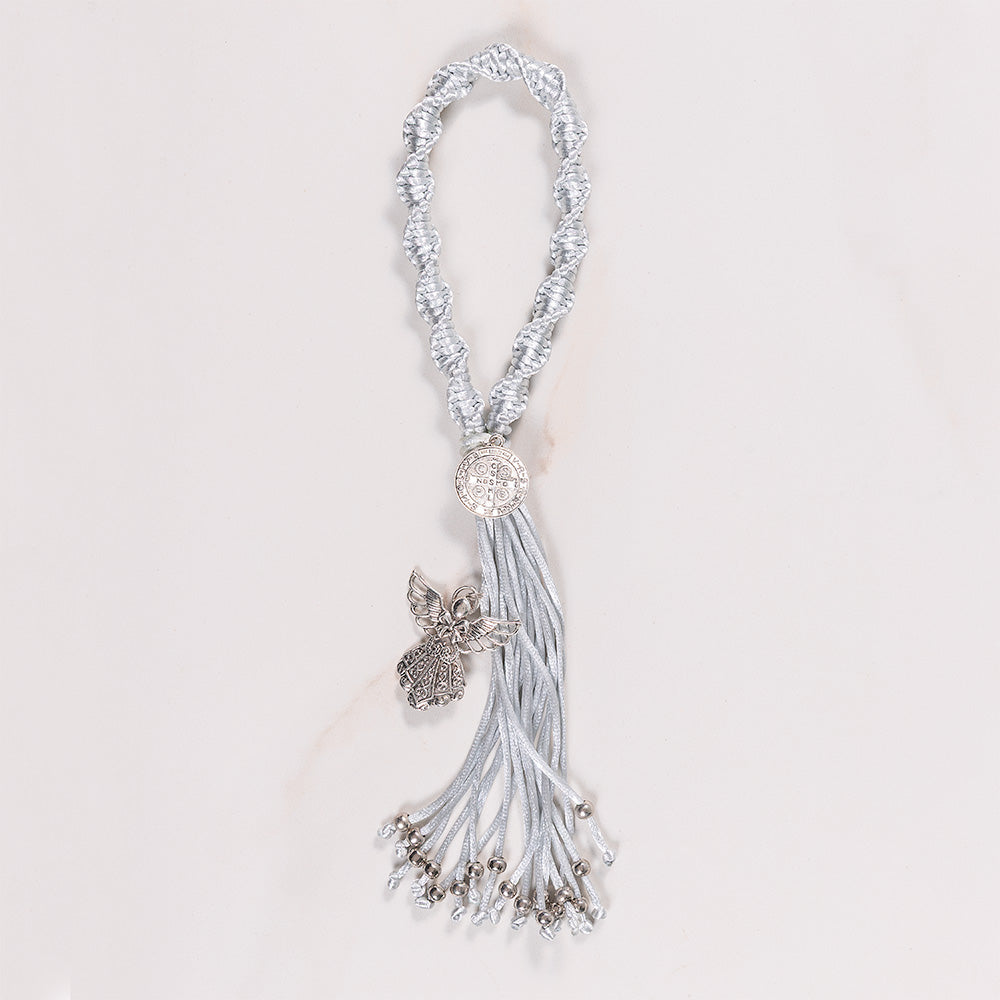 Handcrafted Knotted Silver Guardian Angel & St. Benedict Home Blessing