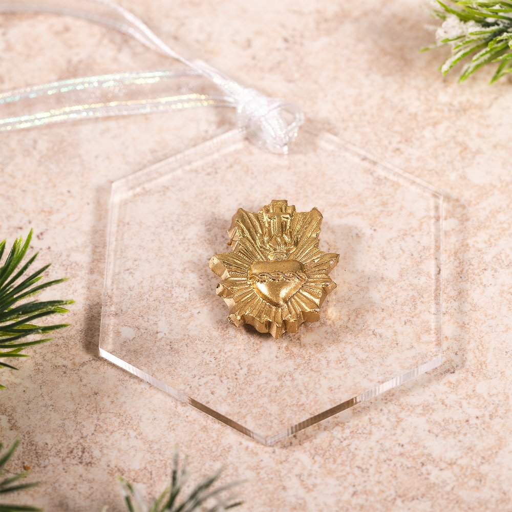 Gold Acrylic Sacred Heart Ornament