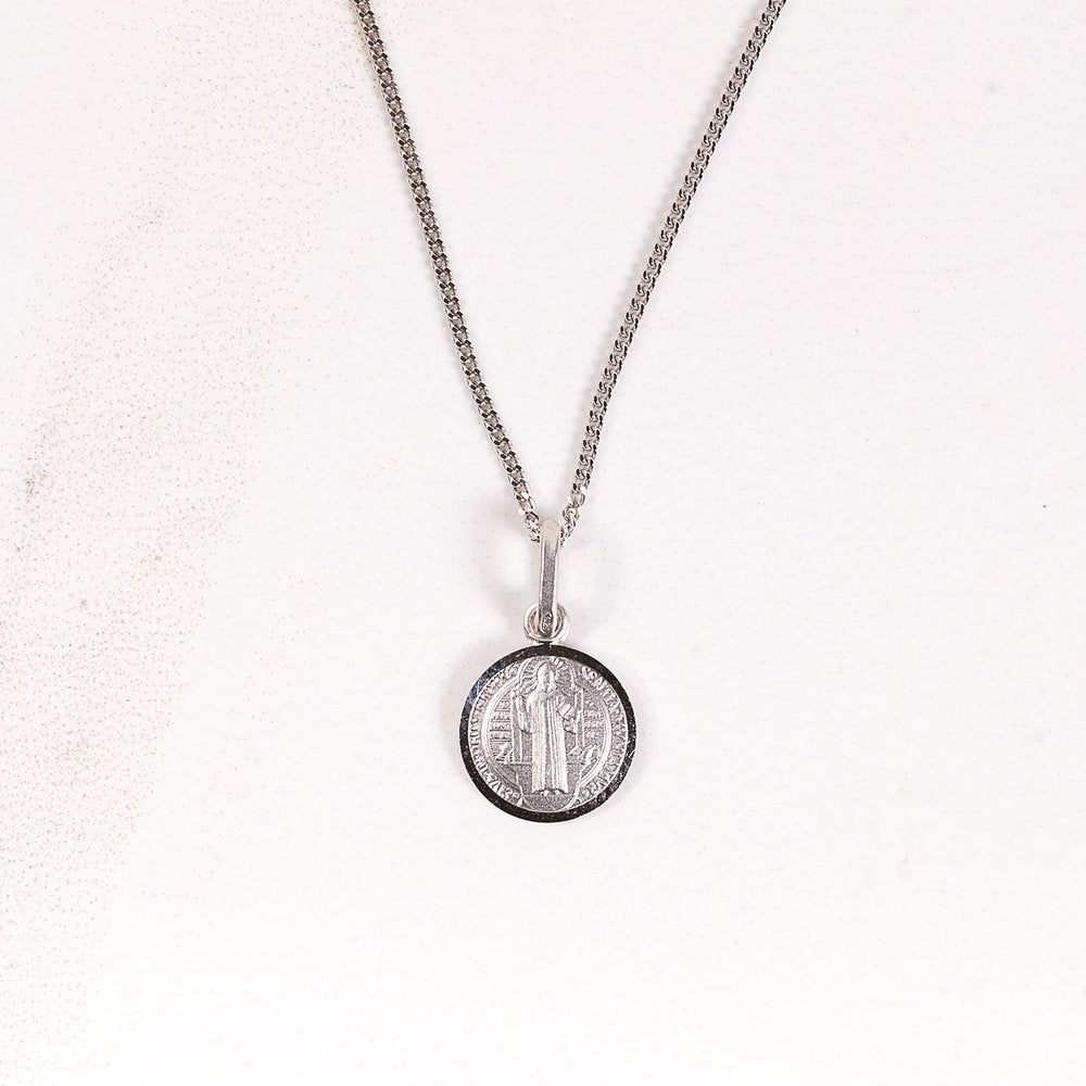 Rhodium Plated Sterling St. Benedict Jubilee Medal Necklace