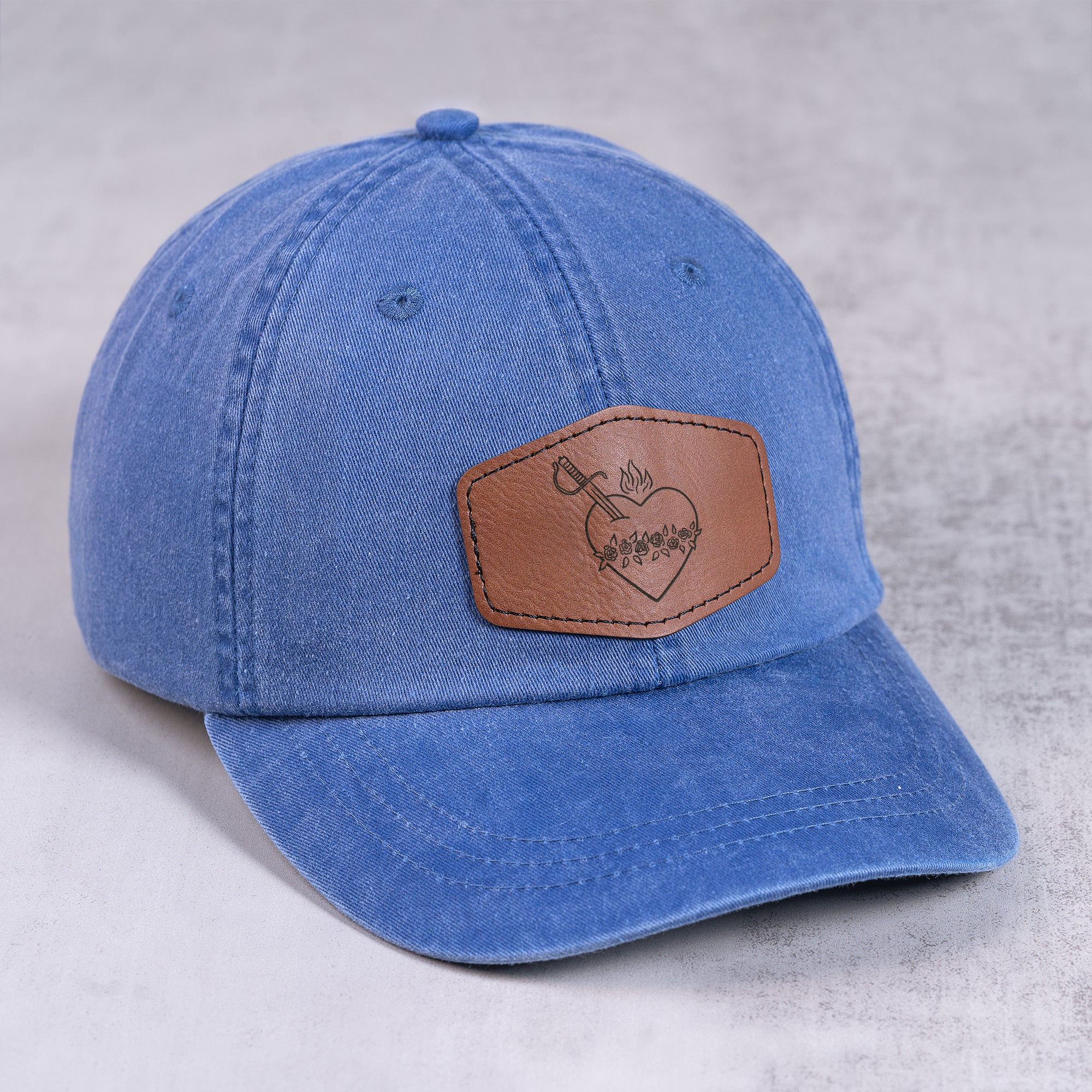 Blue Immaculate Heart of Mary Leather Patch Ball Cap