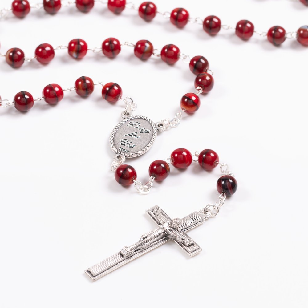 Black & Red Bead Divine Mercy Rosary with Colored Centerpiece