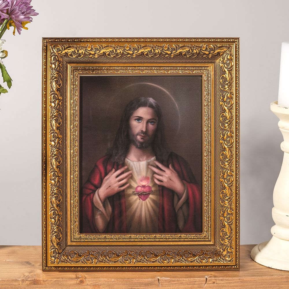 Traditional Sacred Heart Florentine Framed Print - 8" x 10"