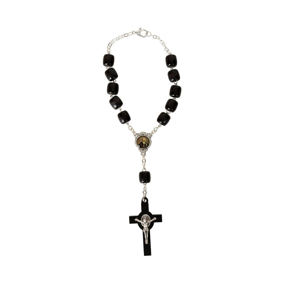 Black Wood St. Benedict Auto Rosary with Jubilee Medal Crucifix
