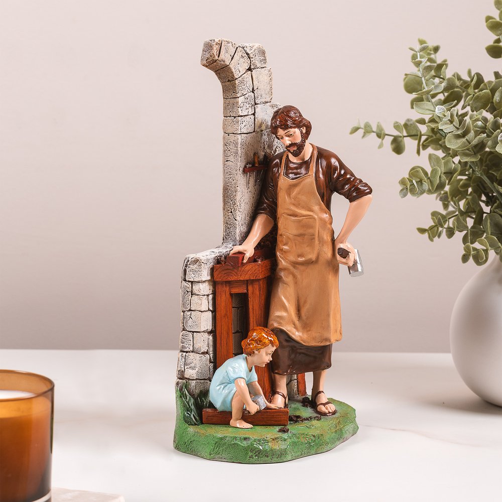St. Joseph & Jesus in the Workshop Statue - 12"