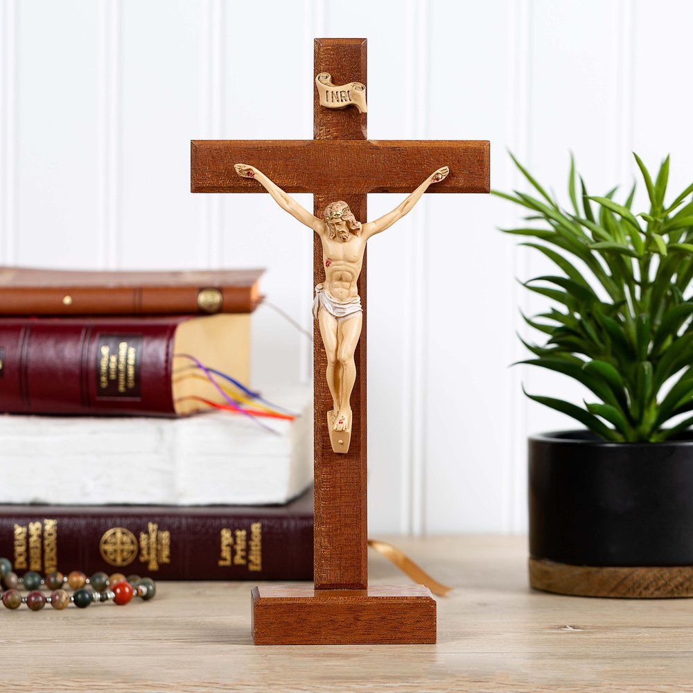 Wood Standing Crucifix 9.5" (H)