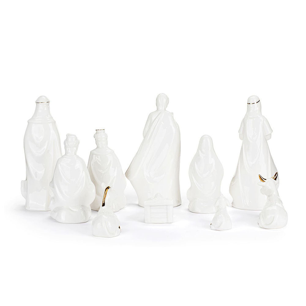 Gold & White Ceramic LED Nativity Set - 10 Pieces