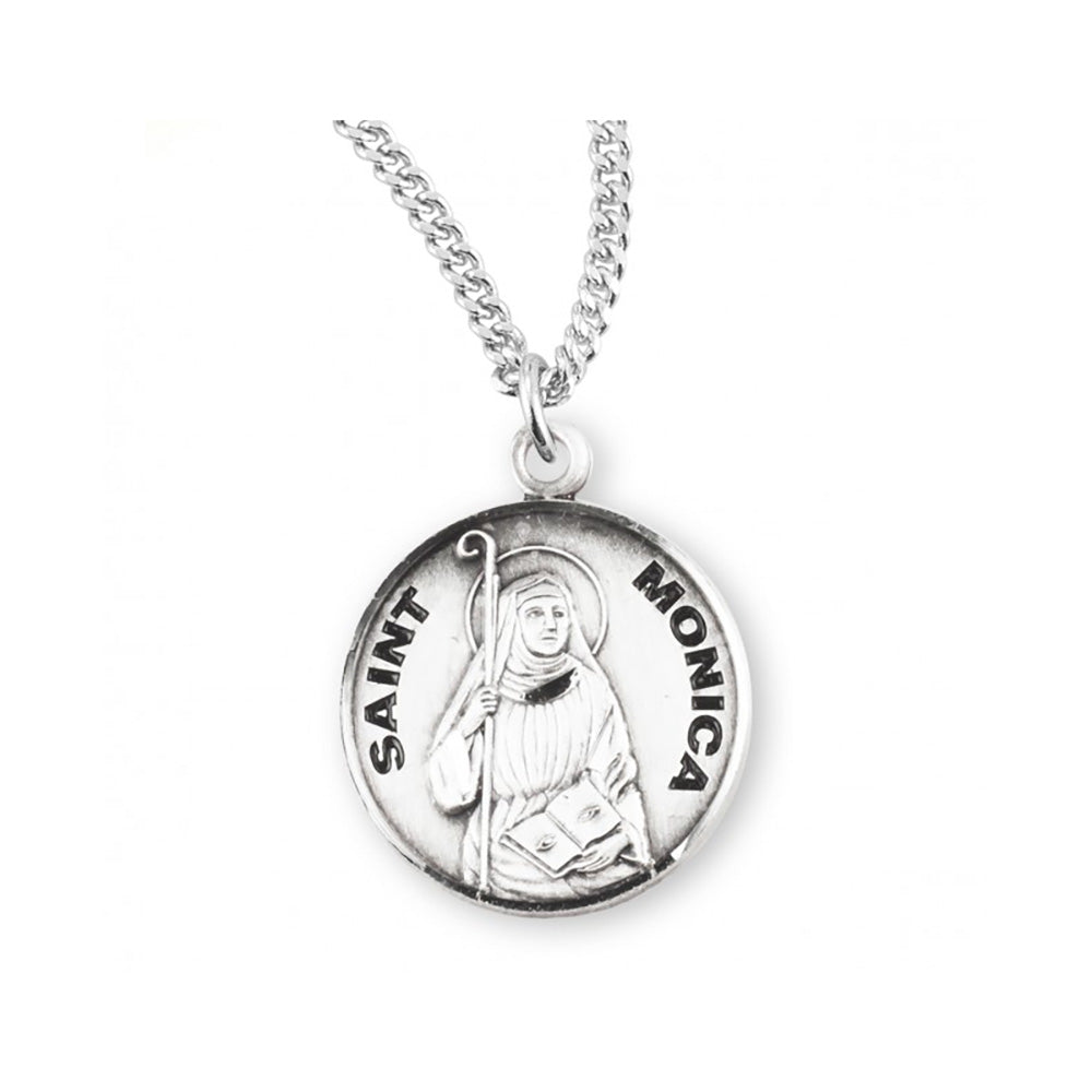 Round Sterling Silver St. Monica Medal Necklace - 18"