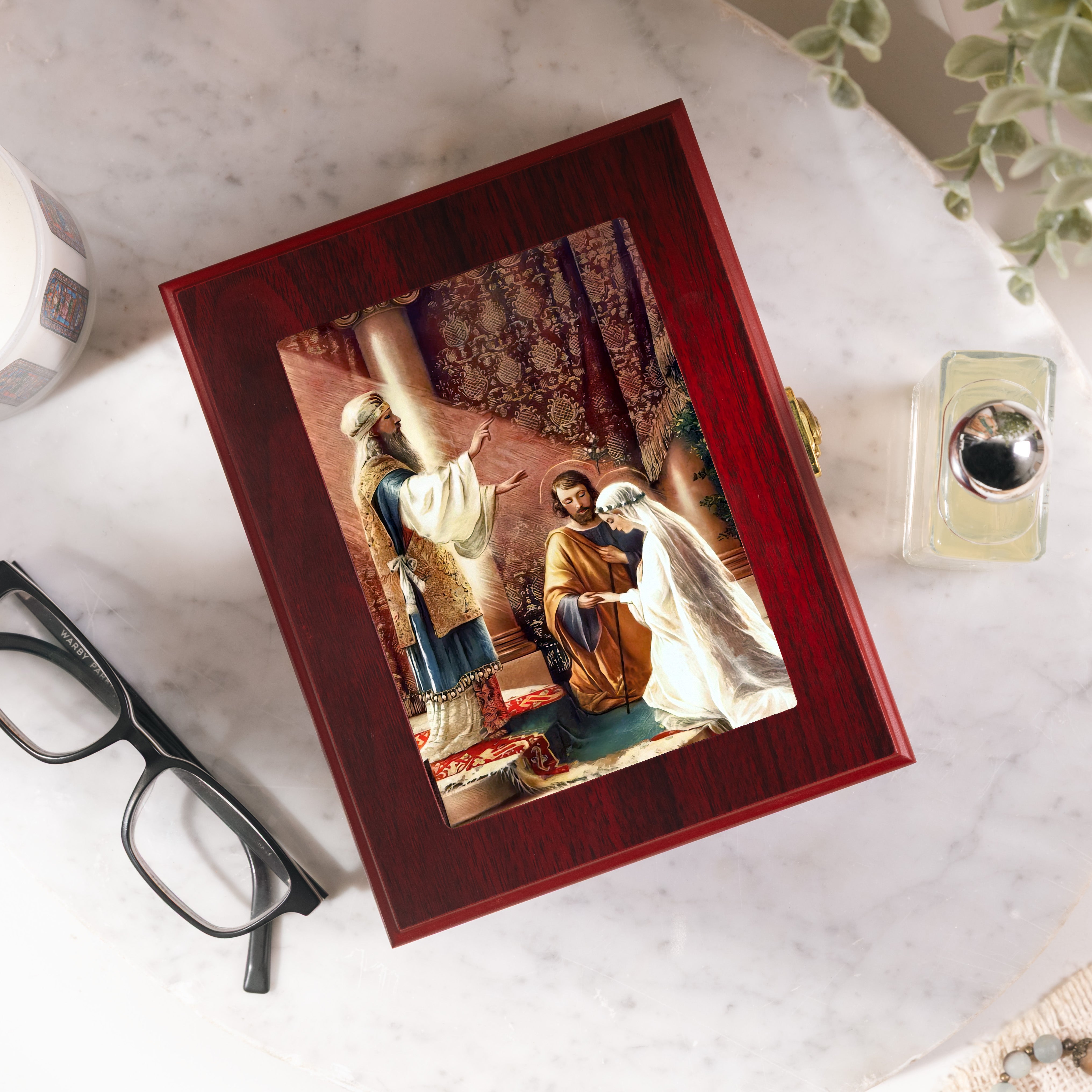 The Marriage of Mary & Joseph Cherry Rosary Keepsake Box