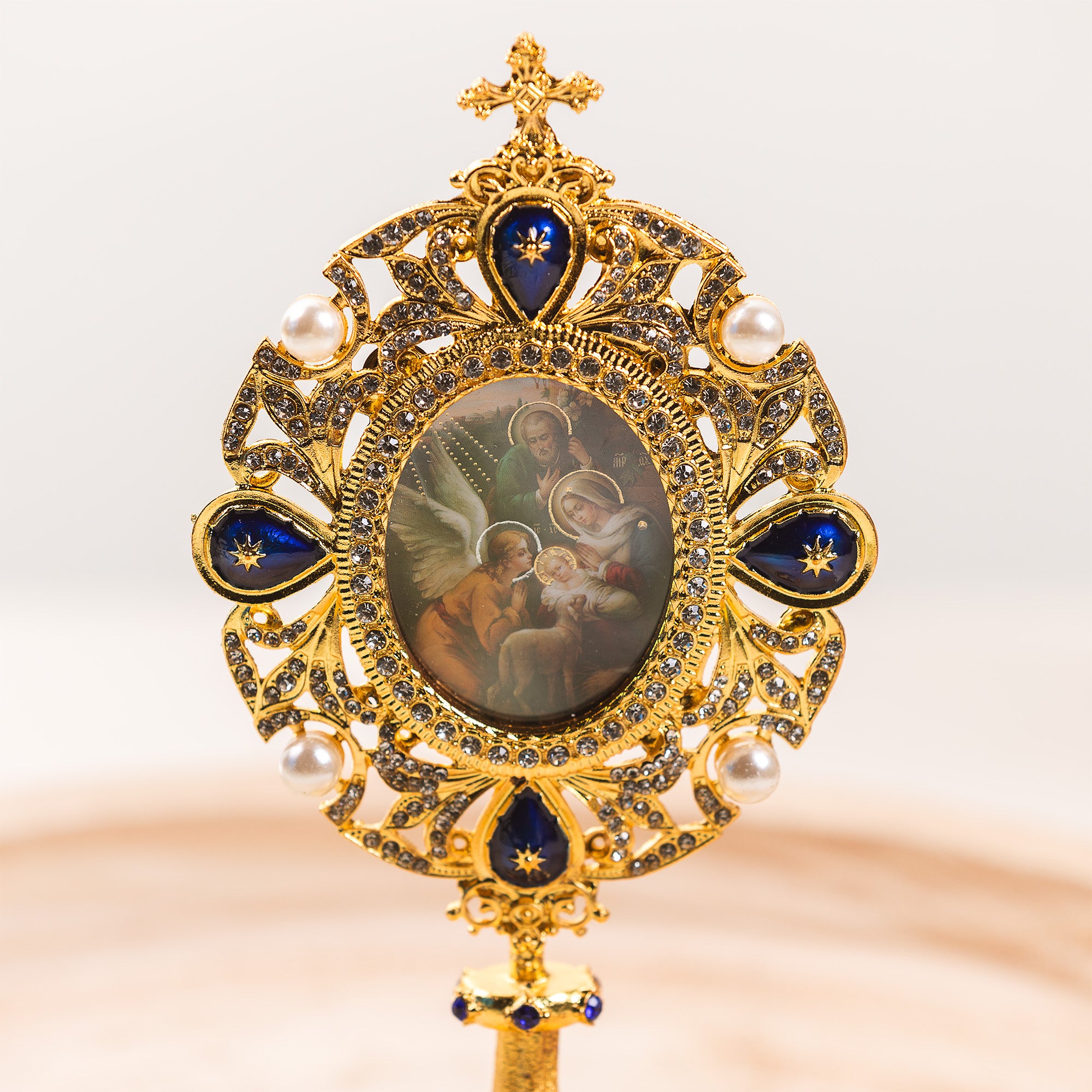 Nativity Holy Family Pearl Jeweled Monstrance Reliquary style icon Shrine, 7 inch
