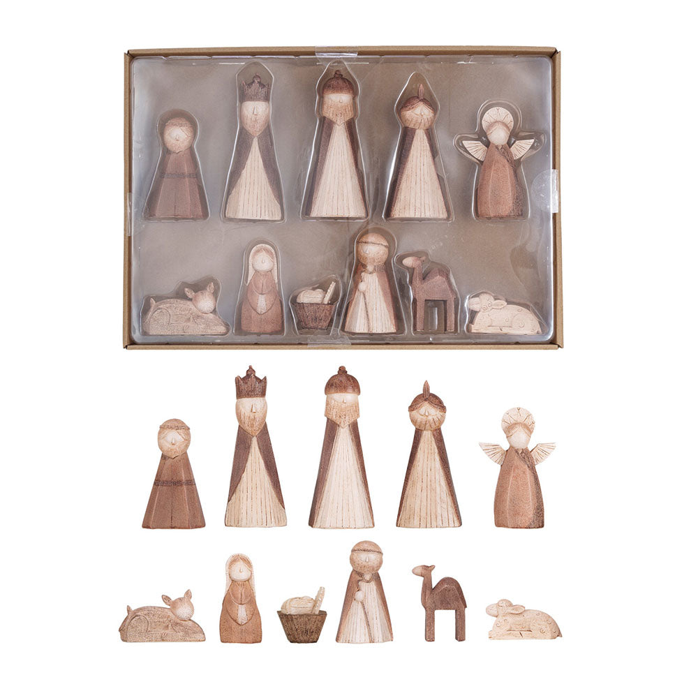 Miniature Wood Look Nativity Set - 11 Pieces