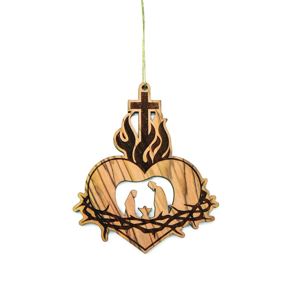 Holy Land Sacred Heart Olive Wood Nativity Ornament