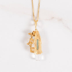 Gold Over Sterling Silver Our Lady of Lourdes Rose Necklace with Lourdes Water