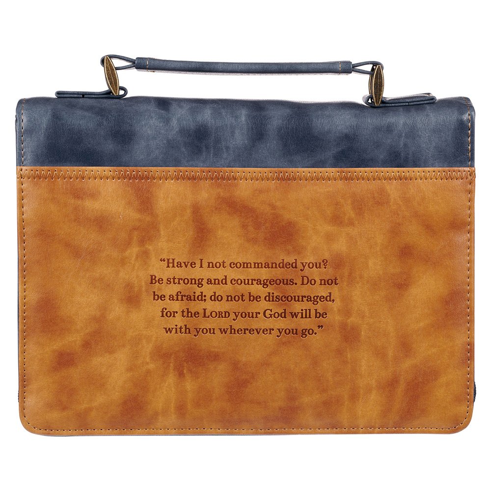 Classic Navy & Brown Strong & Courageous Bible Cover
