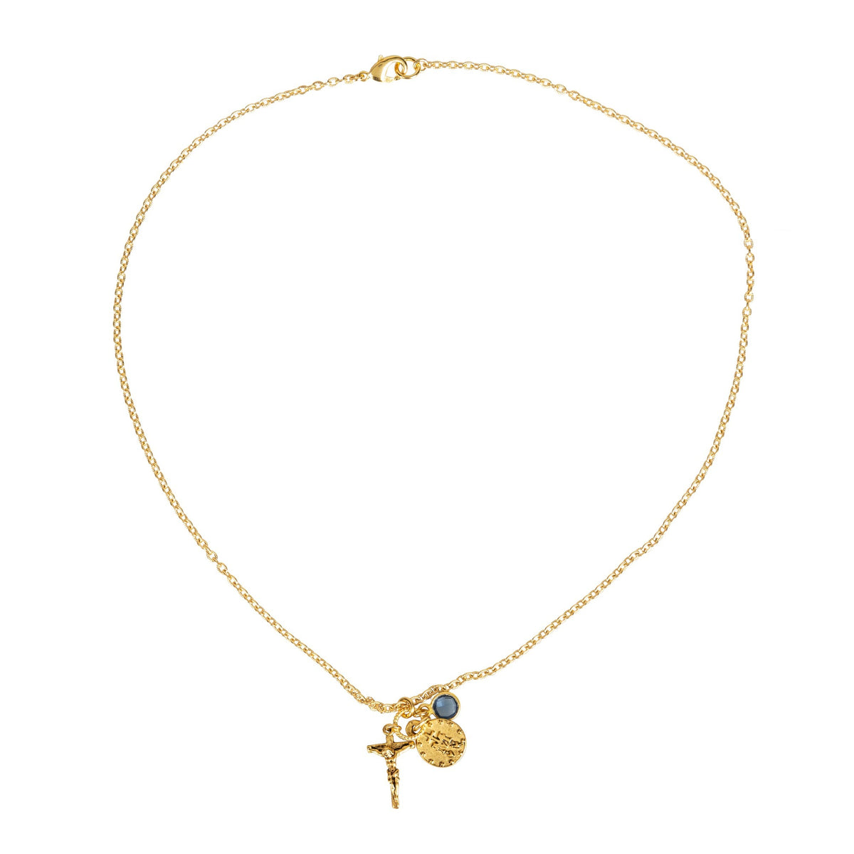 Petite Crucifix with Marian Medallion and Blue Bobble