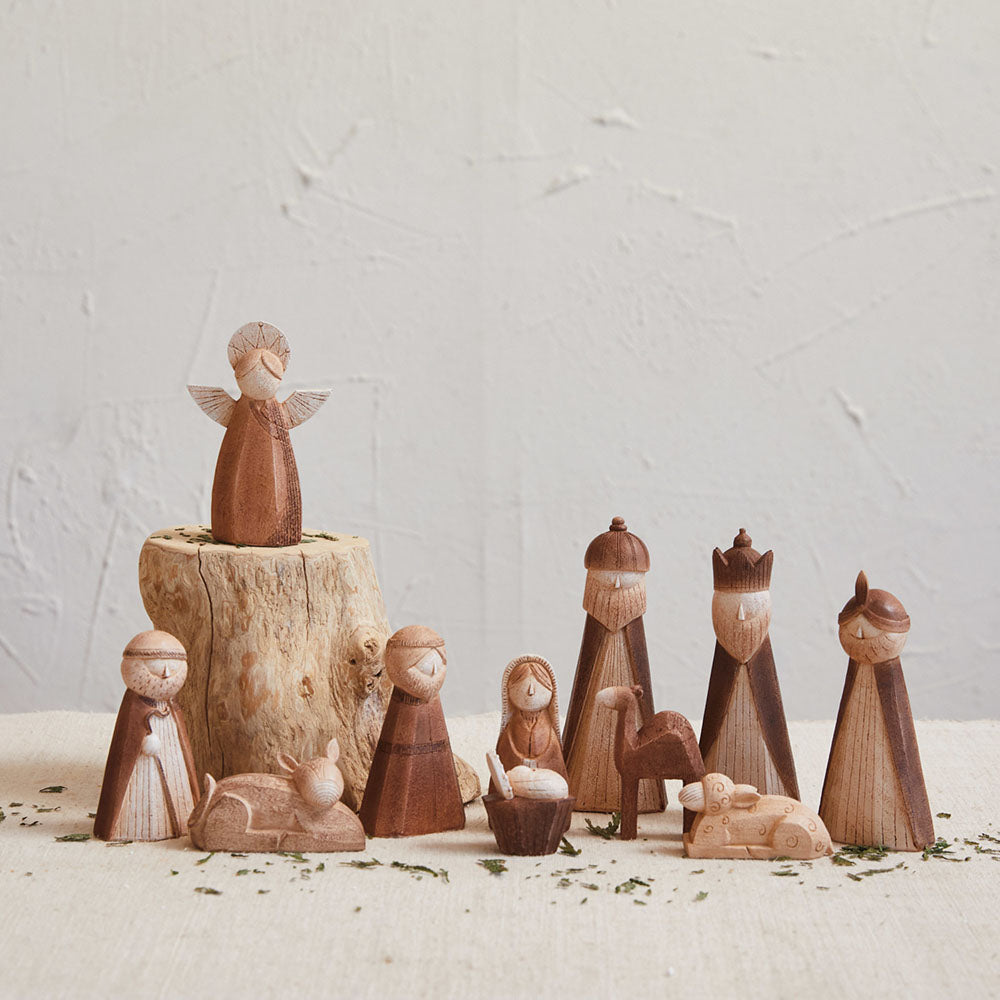 Miniature Wood Look Nativity Set - 11 Pieces