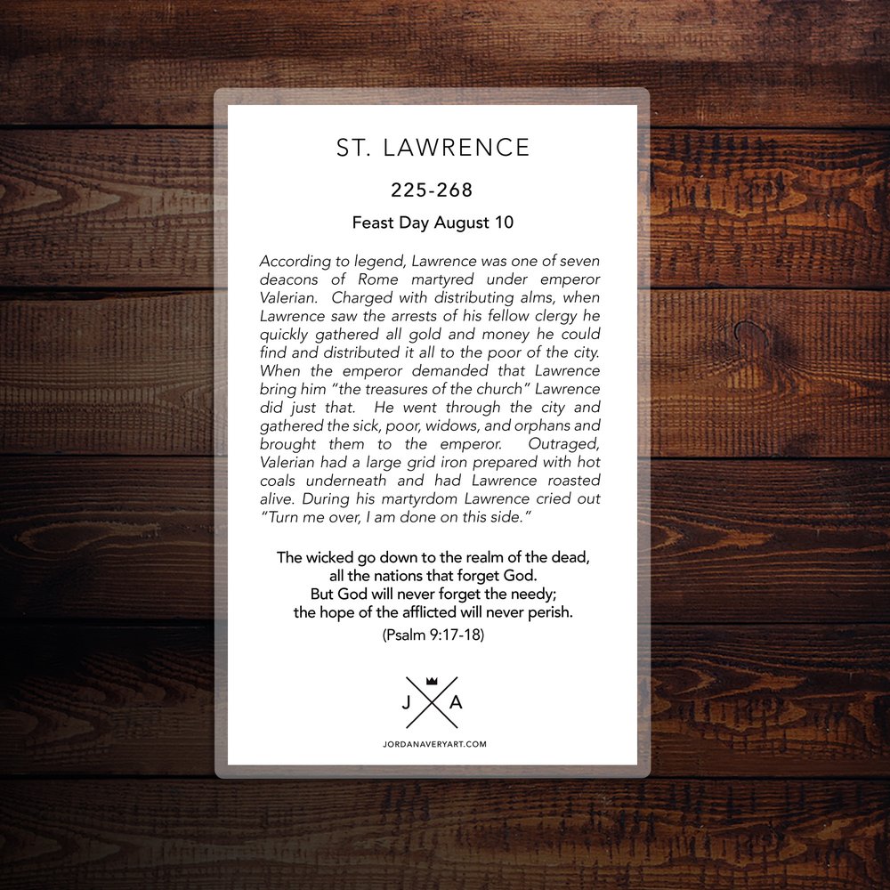St. Lawrence Patron of Deacons Large Prayer Card