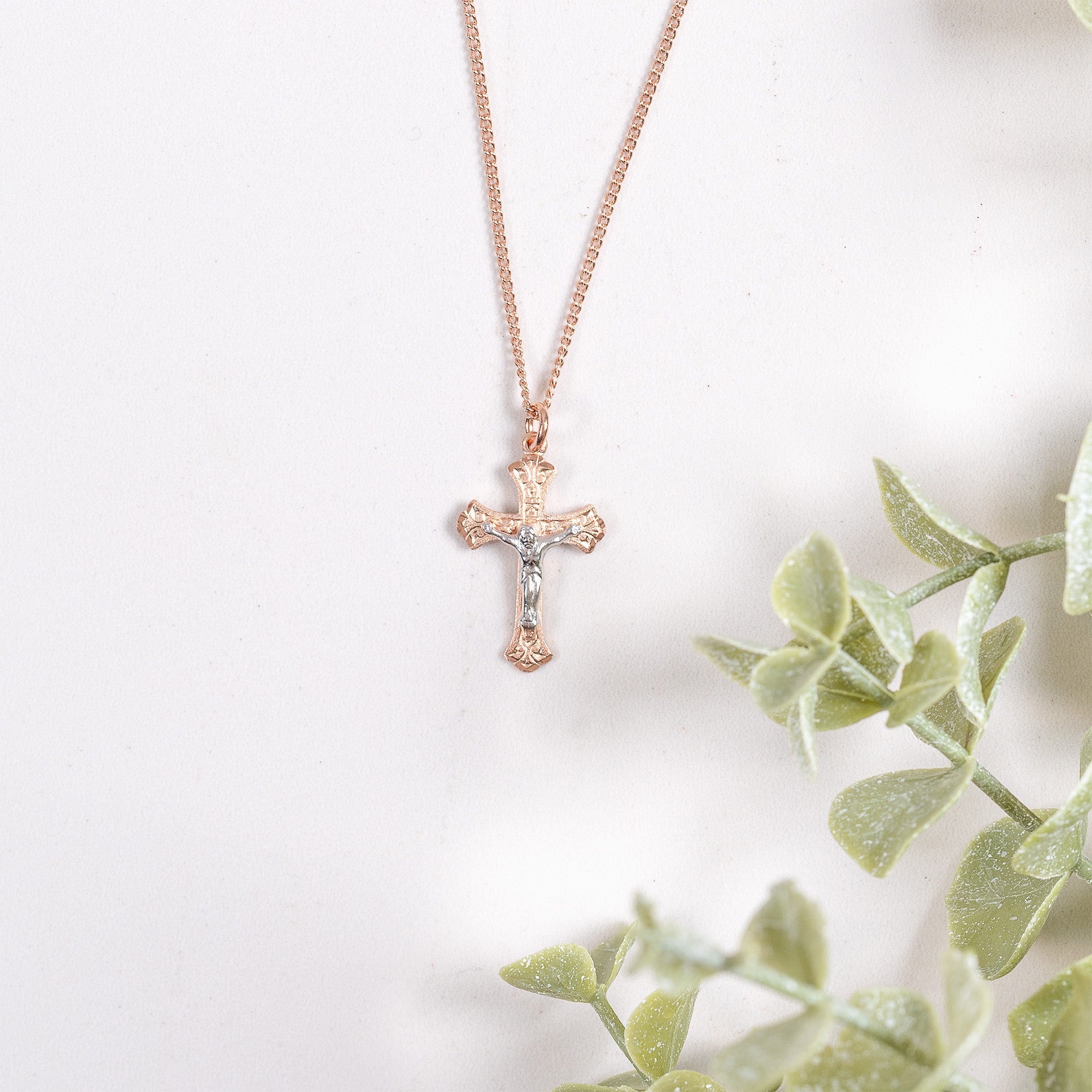 Rose Gold & Sterling Crucifix Necklace