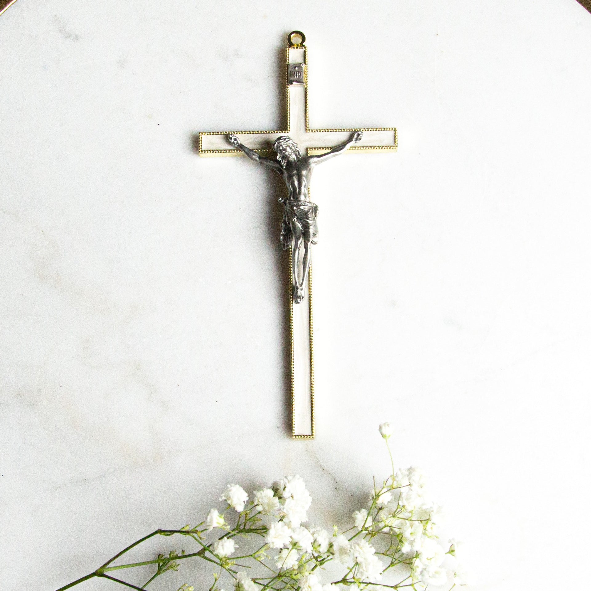 Pearlized Gold & Silver Crucifix - 7 inch