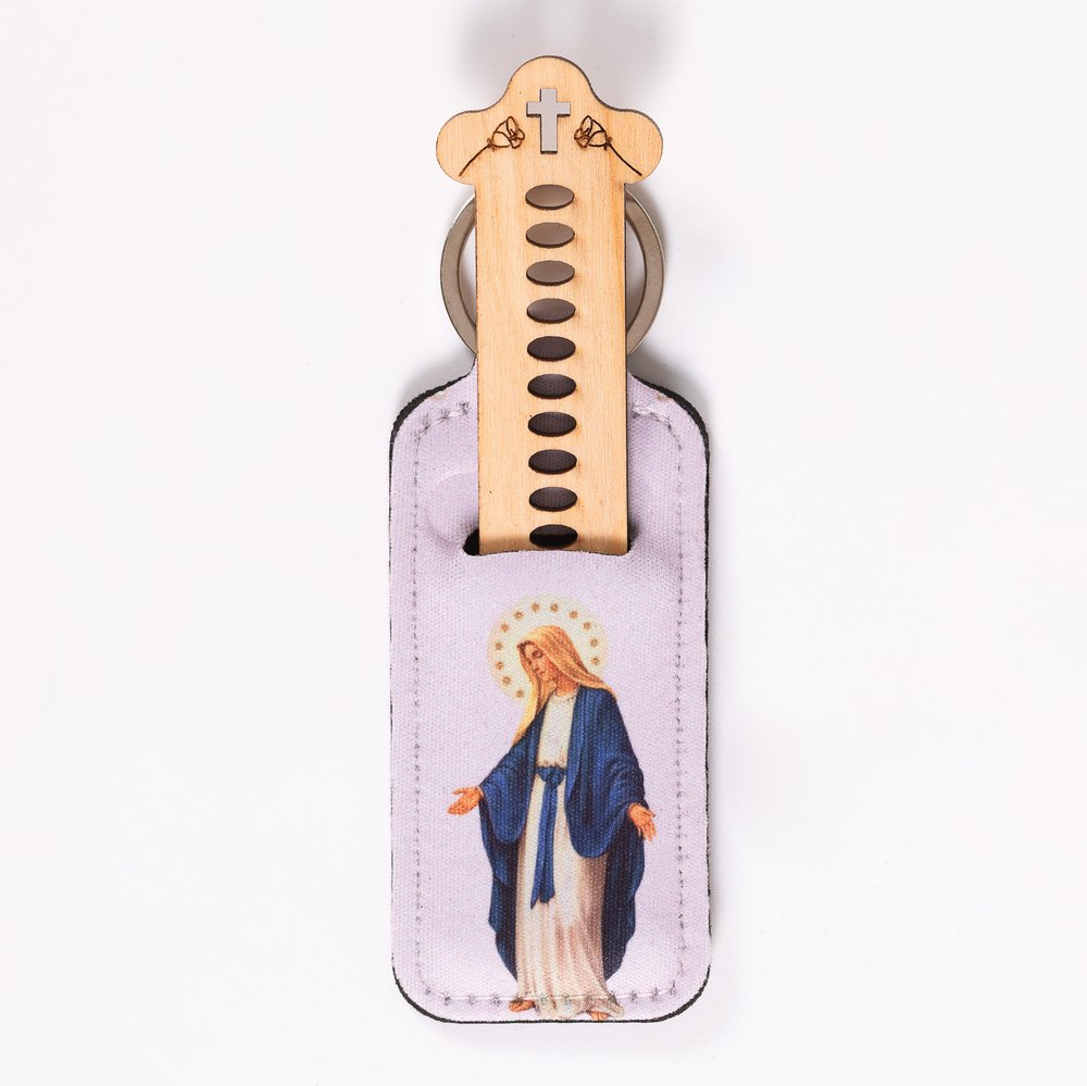Miraculous Medal One-Decade Finger Rosary & Pouch Keychain
