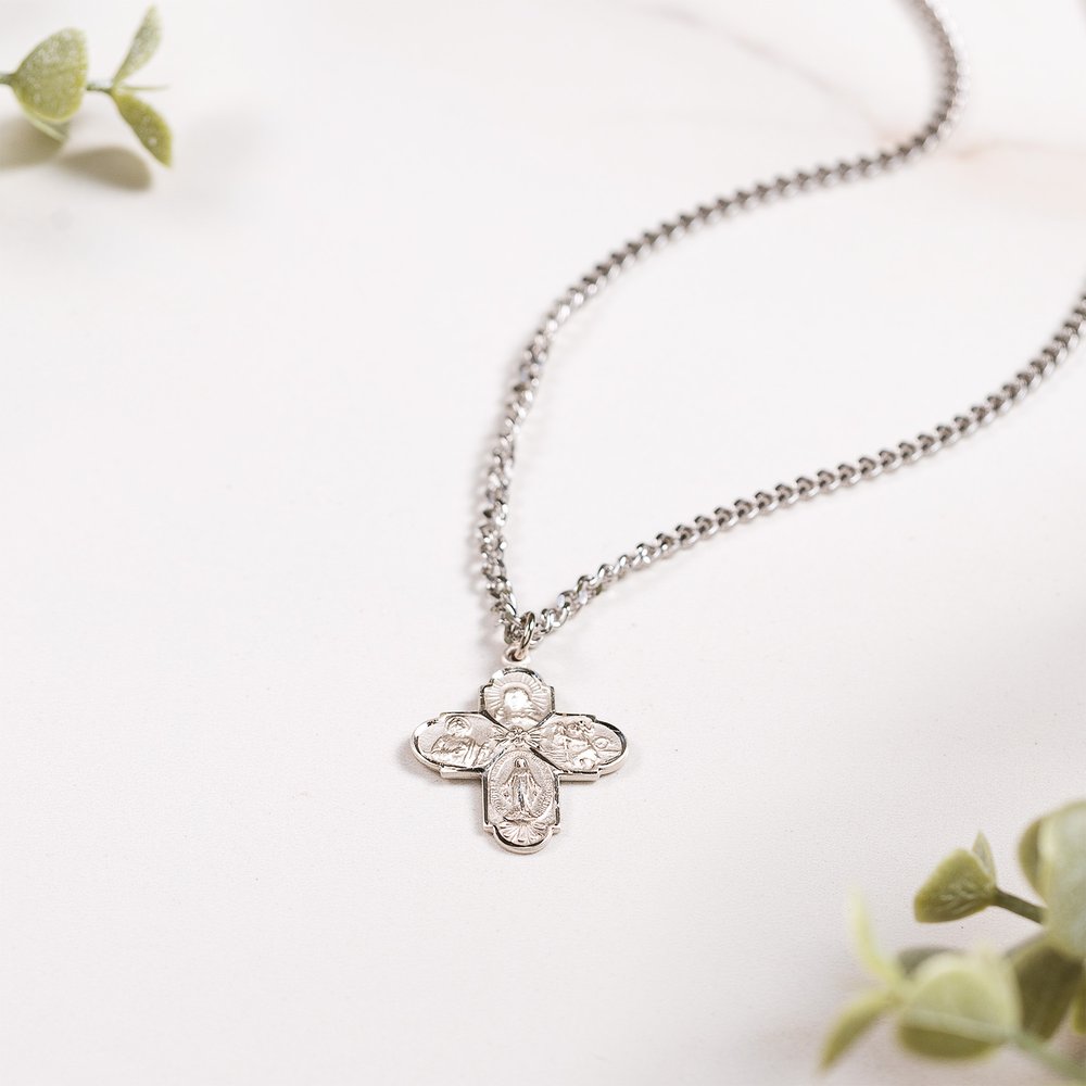 Sterling Silver St. Jude 4-Way Medal Necklace