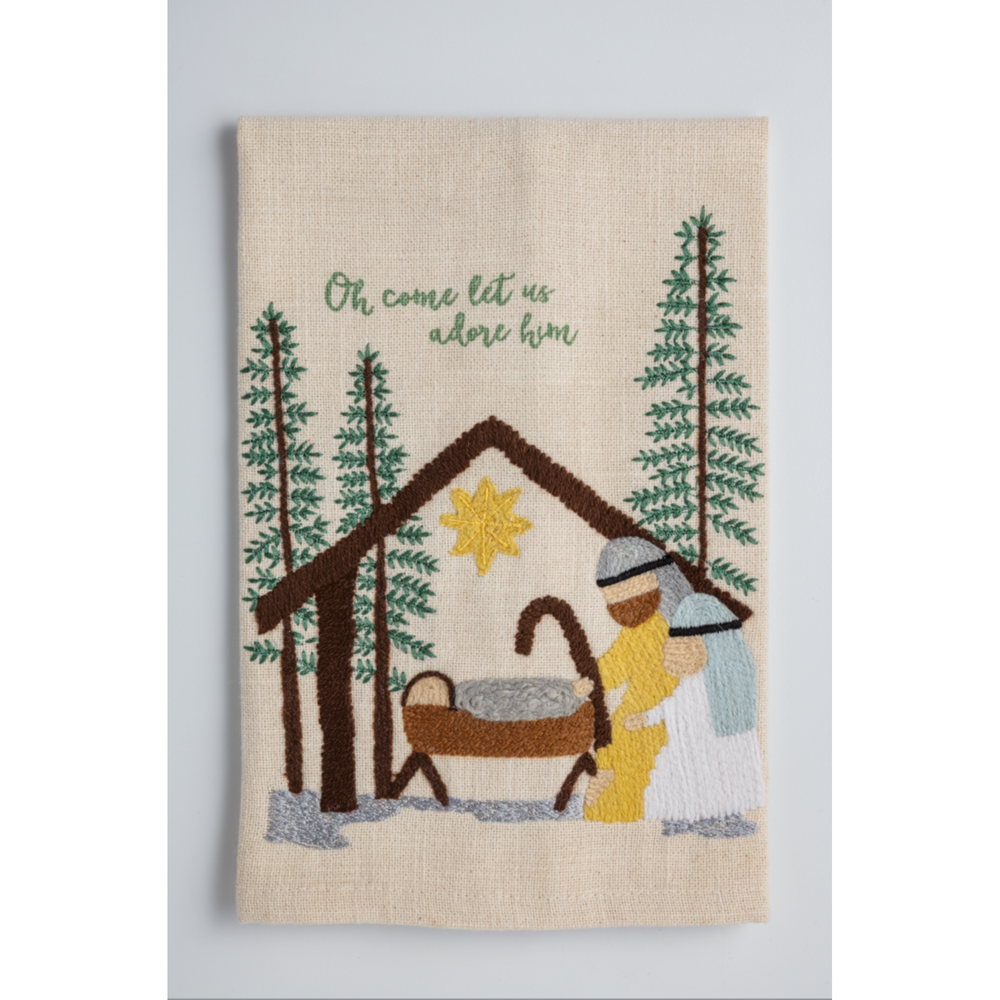 Let Us Adore Him Holy Family Decorative Embroidered Hand Towel