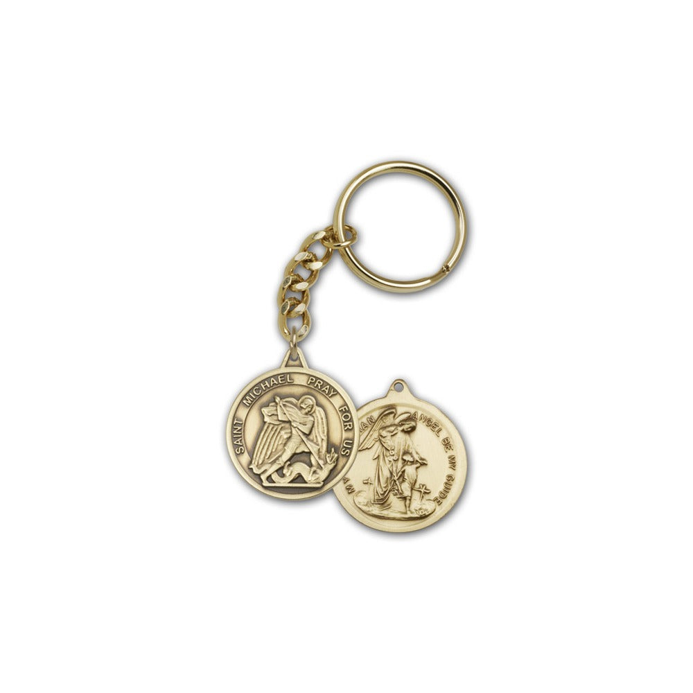 Antique Gold St. Michael the Archangel Keychain