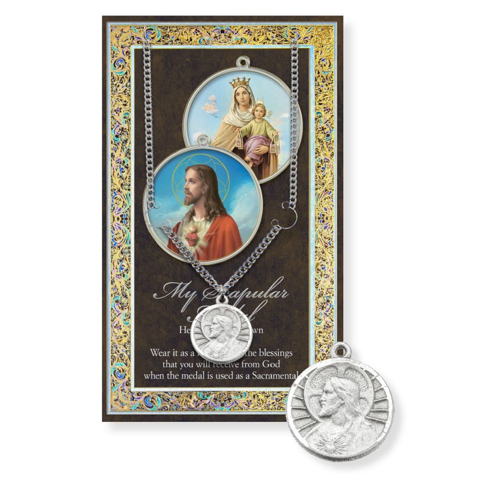 Scapular Pewter Medal Necklace & Prayer Card Pamphlet - 24"