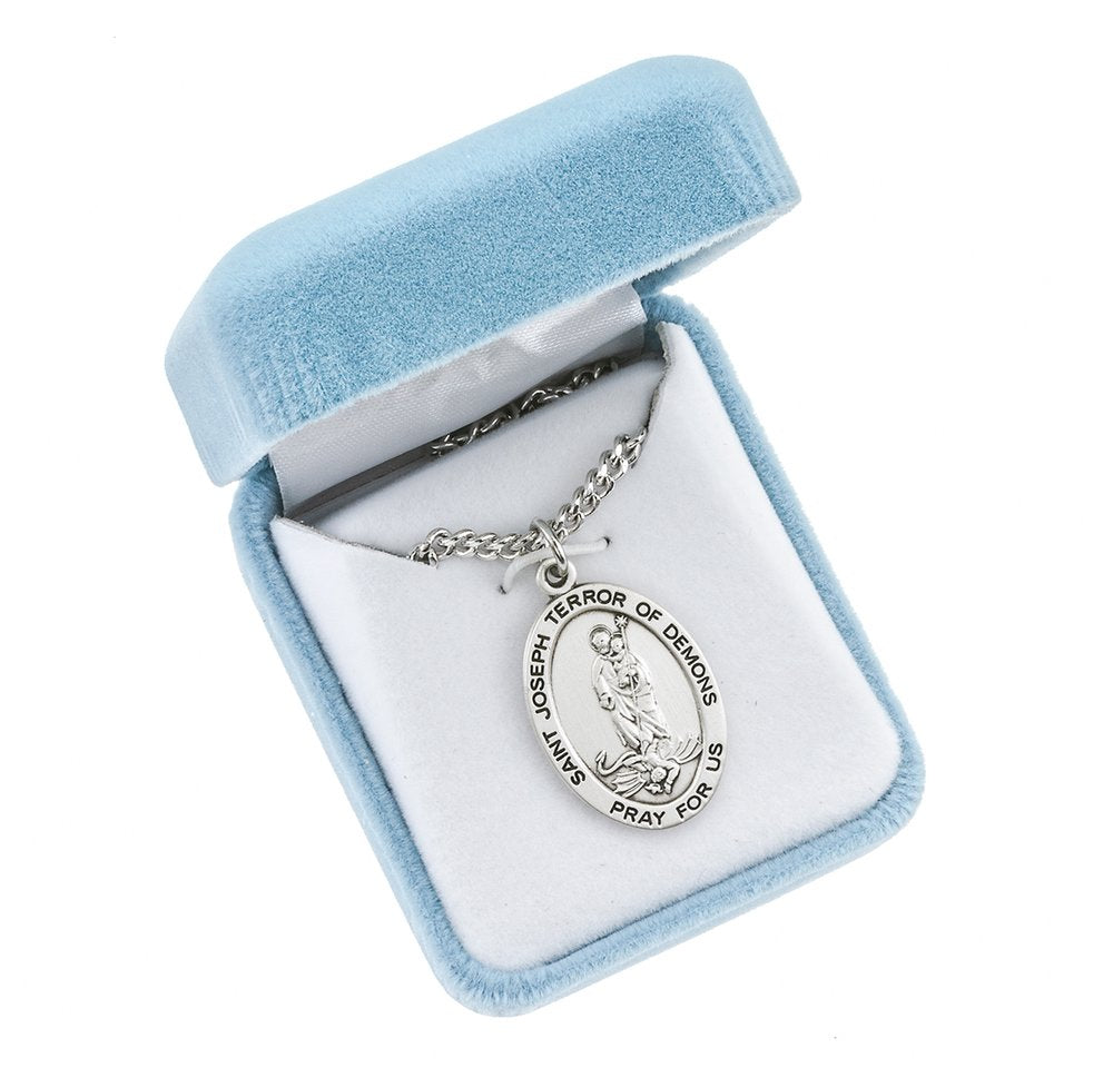 Sterling St. Joseph Terror of Demons Medal Necklace - 24"