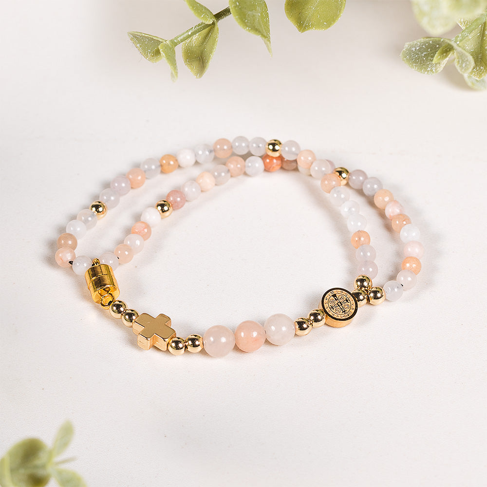 Petite Stone Bead St. Benedict 5 Decade Rosary Bracelet