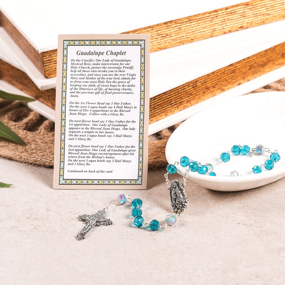 Blue Floral Our Lady of Guadalupe Chaplet