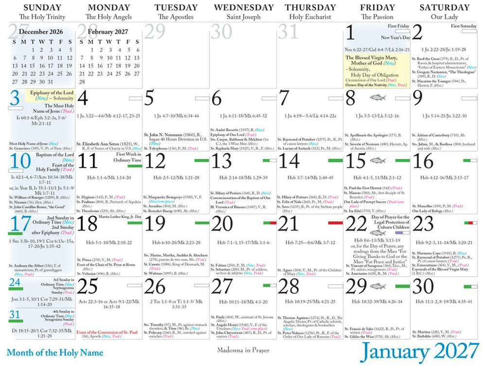 Catholic Liturgical Calendar 2027: Art with Mary