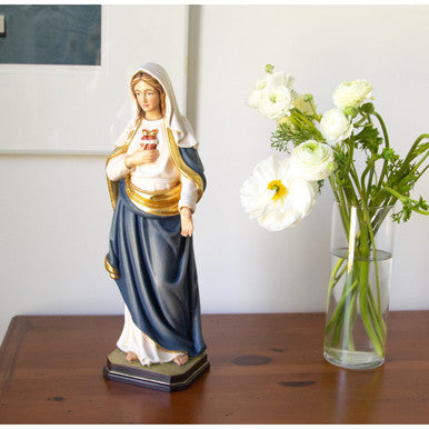 Immaculate Heart of Mary Italian Wood Statue - 12"
