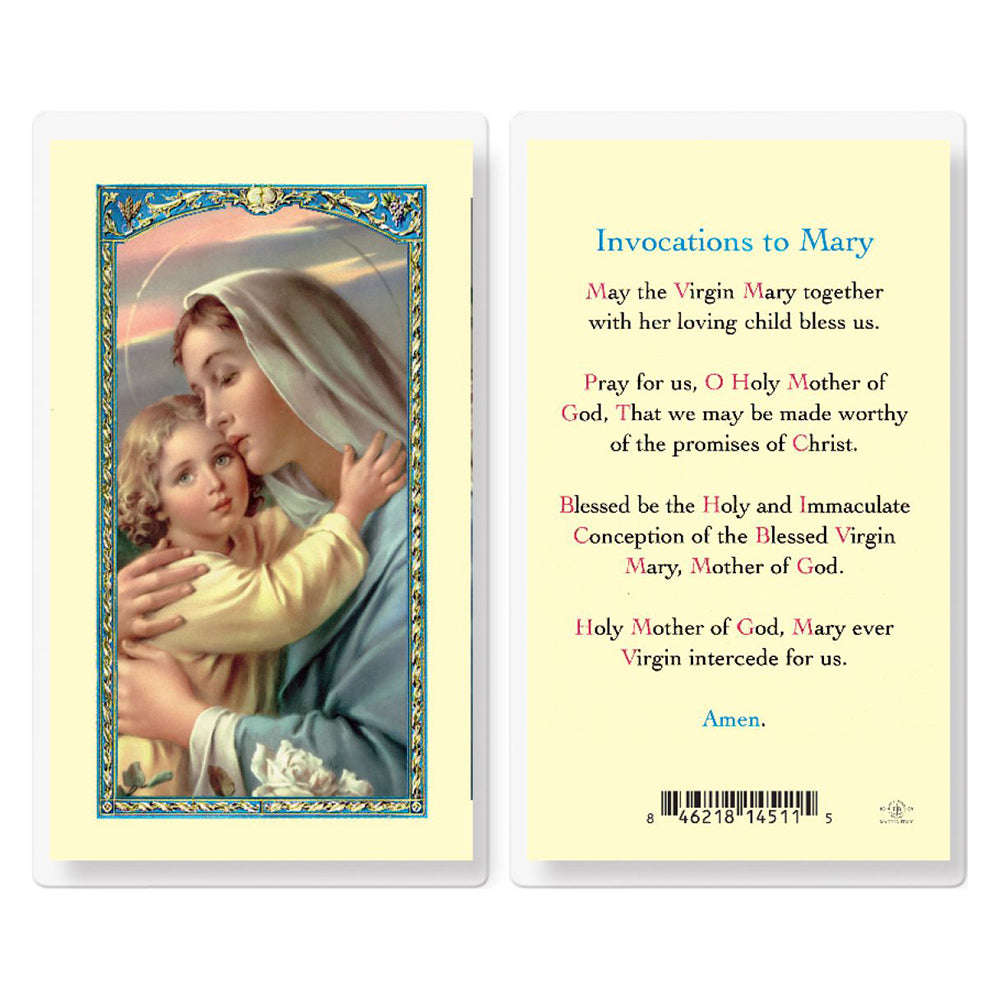 Invocation Prayer - Mary Holding Child Jesus - Prayer Card