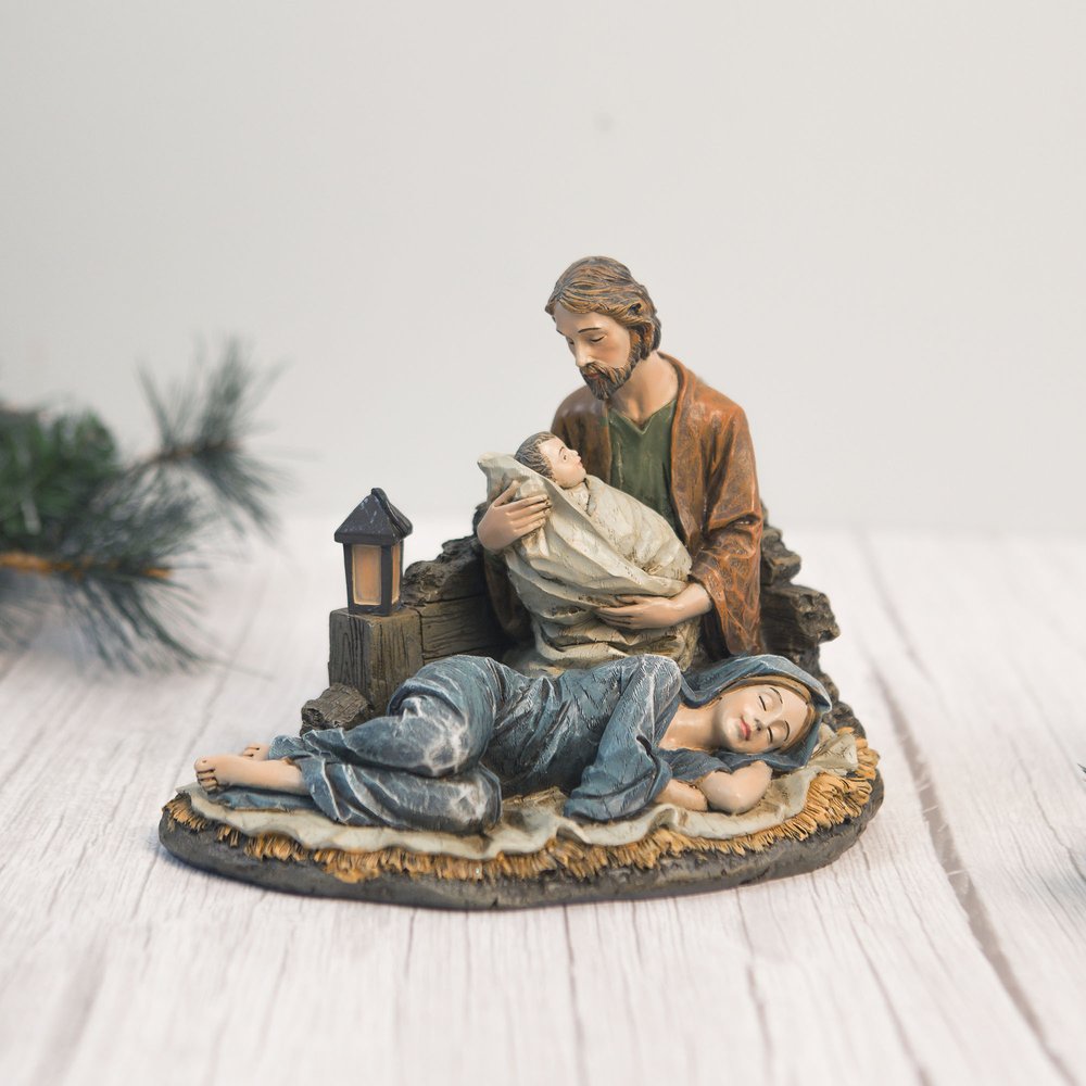 Lighted Sleeping Mary Wood Look Figurine