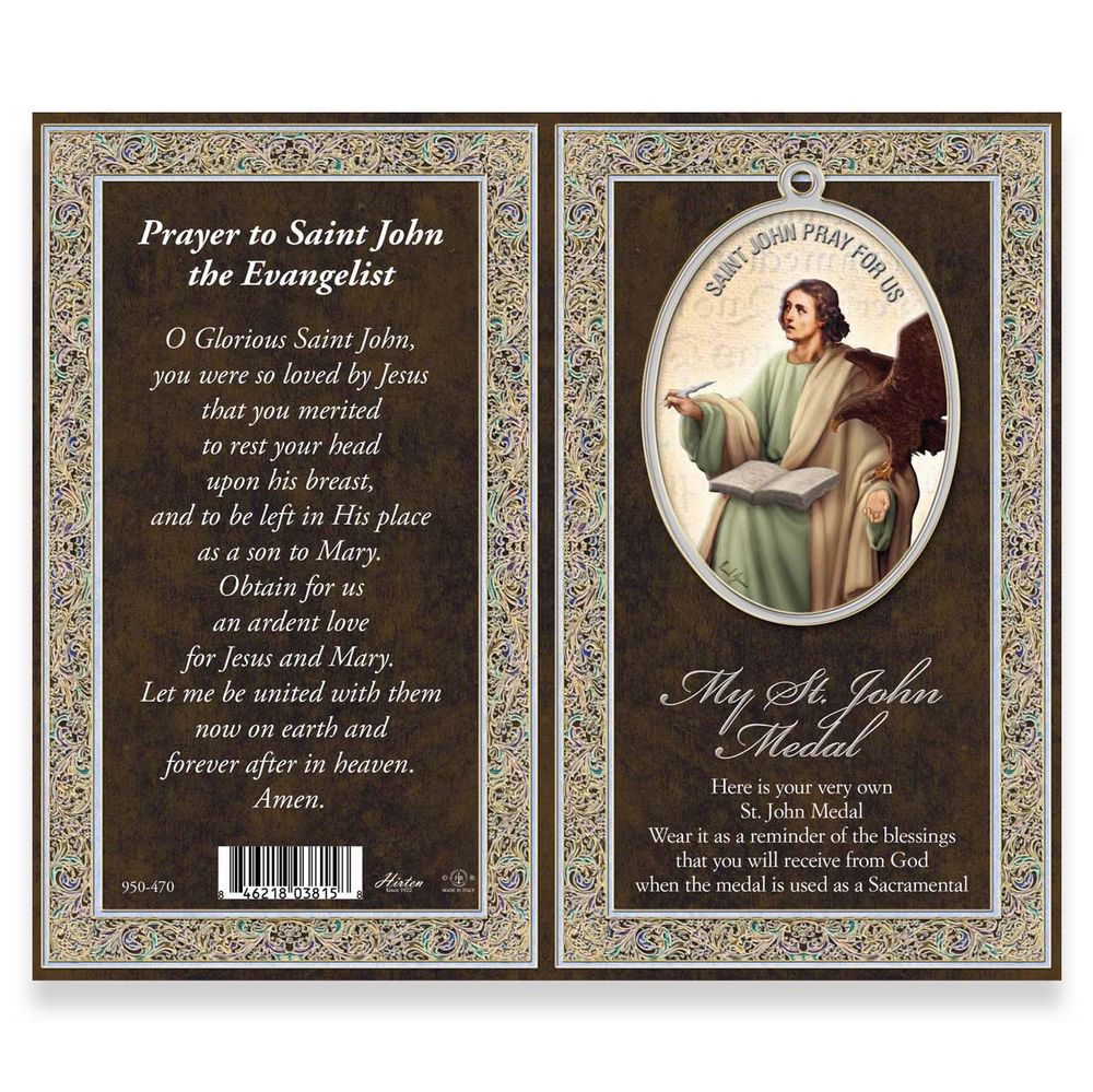 St. John the Apostle Pewter Medal Necklace & Prayer Card Pamphlet - 24"