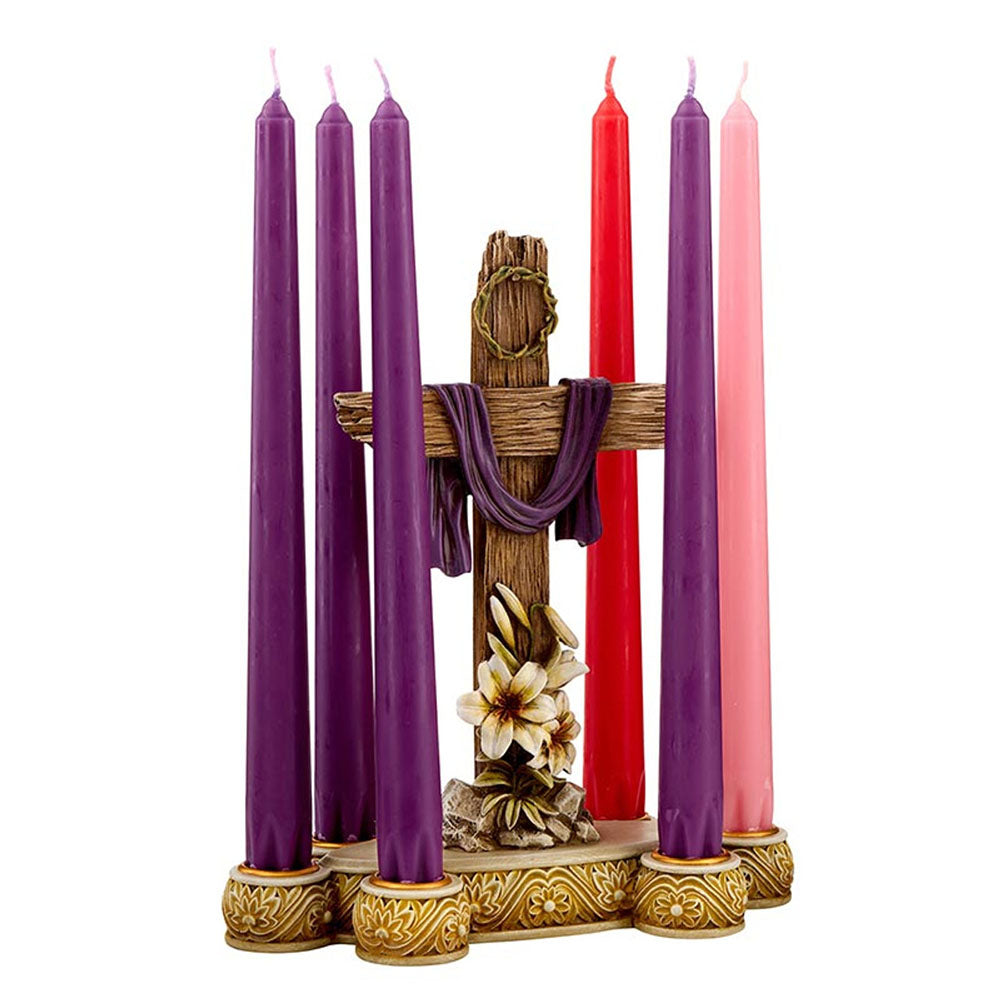 Lent Lily & Cross Candleholder with Lenten Taper Candles (Gift Set)