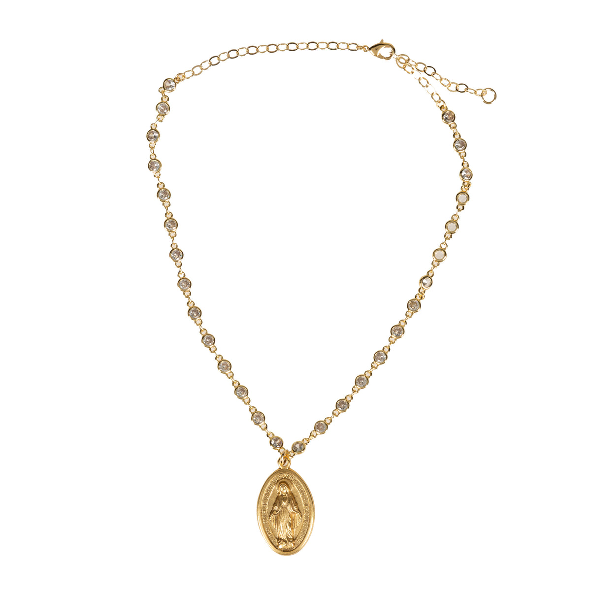 Gold & Crystal Miraculous Medal Necklace