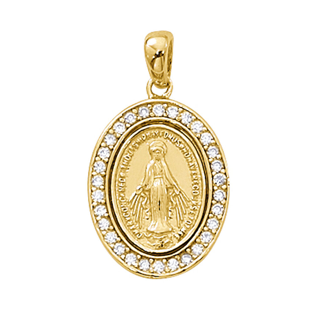 Gold Over Sterling Silver Cubic Zirconia Miraculous Medal Necklace - 18"