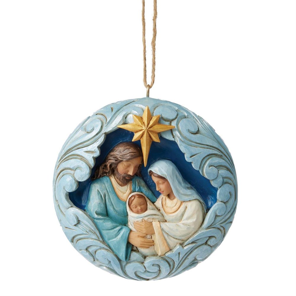 Jim Shore Blue & Gold Holy Family Ornament - 3"