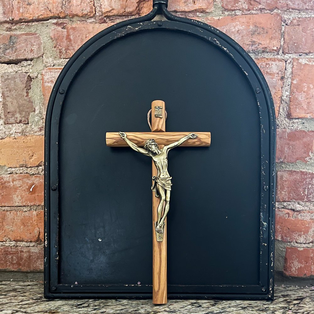 Italian Olive Wood & Bronze Crucifix - 13"