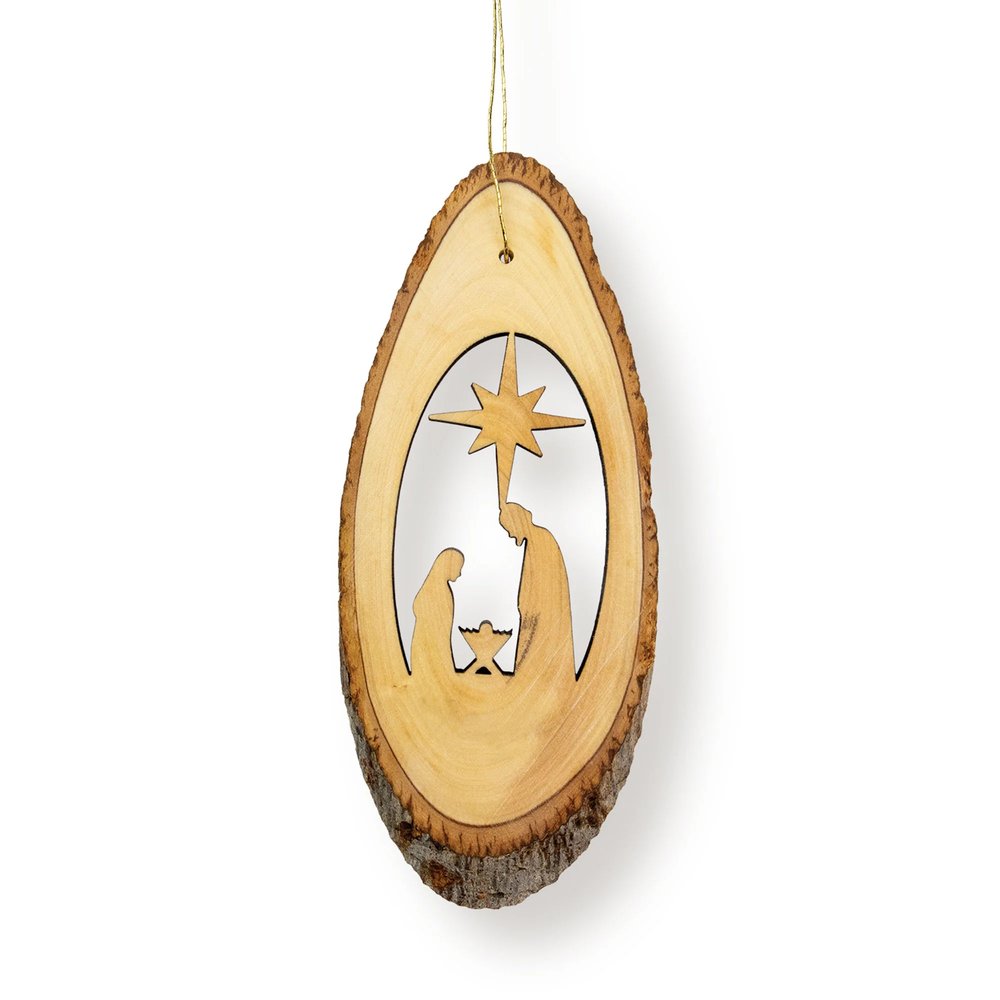 Live Edge Olive Wood Nativity With Star Ornament