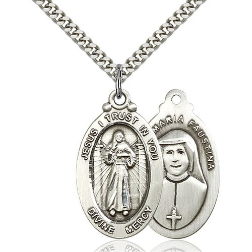 Sterling Silver Divine Mercy Pendant 1 18 X 5/8"